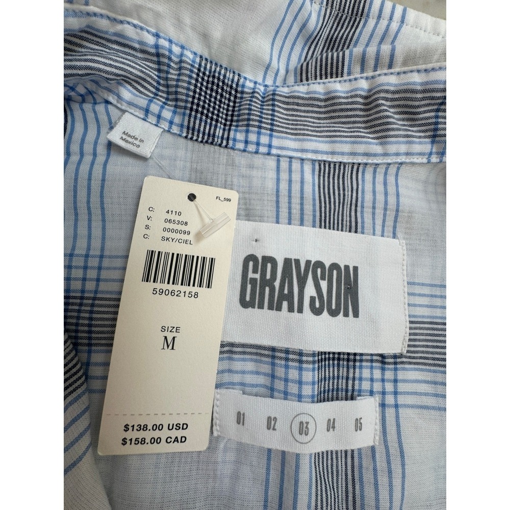 Grayson The Hero 100% Cotton Button up Shirt MED  Blue White Plaid New with tags